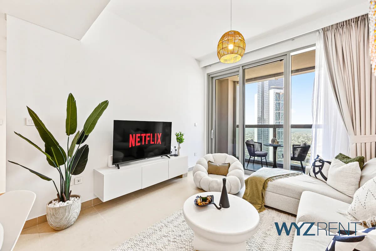 Living area of the 1-bedroom apartment at forte