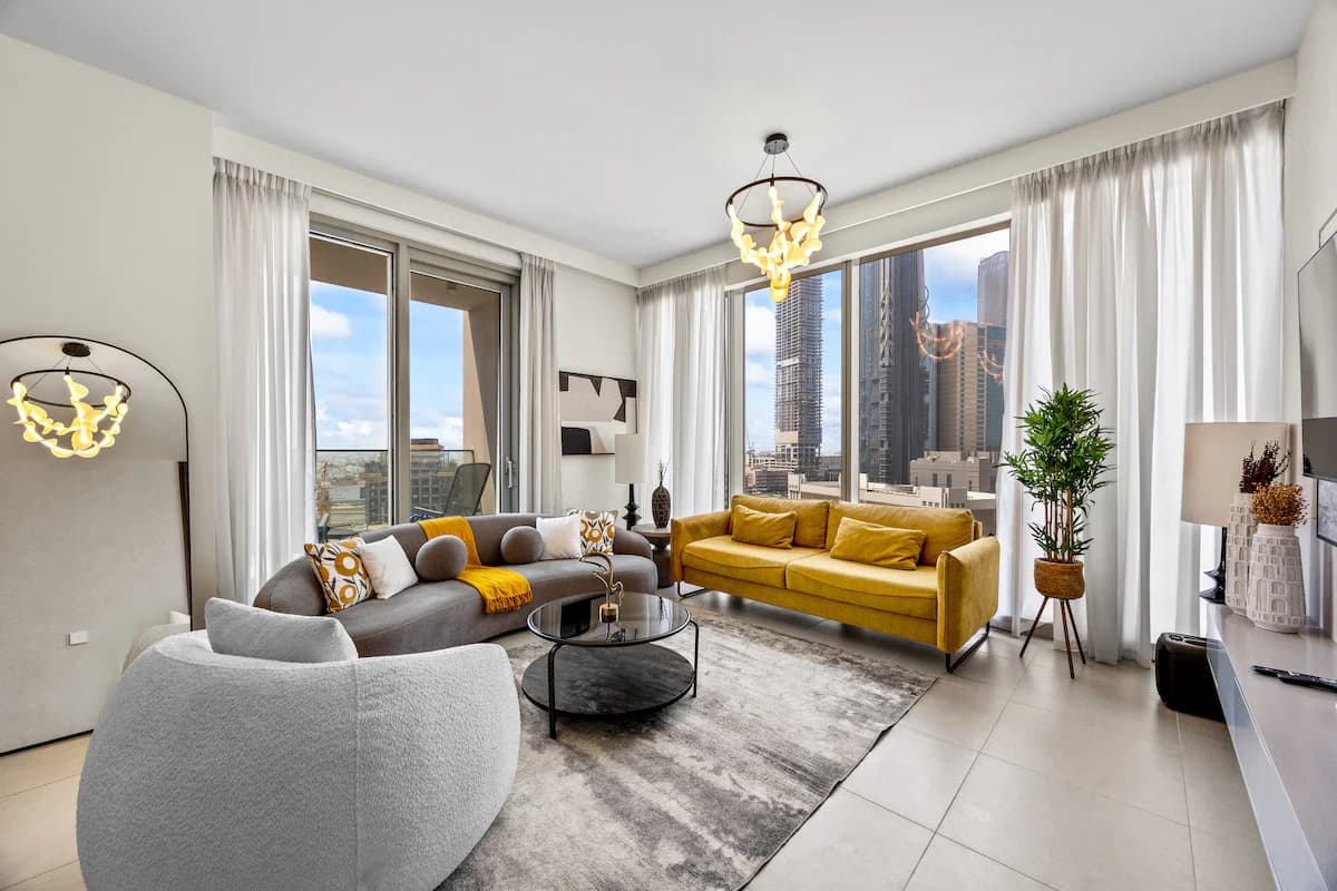 Living area of the 2-bedroom apartment at forte